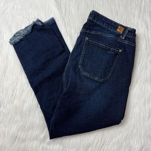 Democracy Dark Wash Distressed Skinny Ankle Jeans Raw Hem